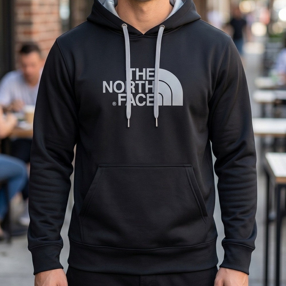 The North Face Mens Pullover Hoodie Black Grey Logo Performance Sweatshirt S‎